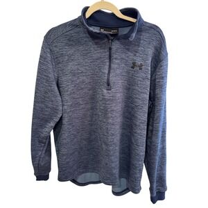 Under Armour ColdGear Men's Blue Heathered 1/4 Zip Pullover Sweater Loose Fit LG